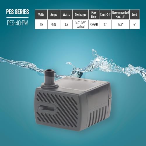 Little Giant PES-40-PW Fountain Pump with 6-Foot Cord and Flow Control Valve