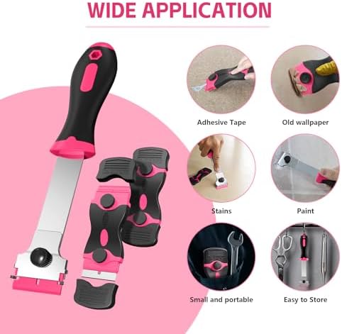 3 Pack Razor Blade Scraper Set with 60 Blades Pink
