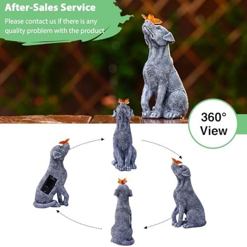 Goodeco Dog Statue with Solar Butterfly - Stunning Outdoor Decor