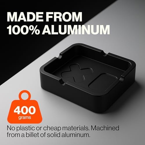 Heavy Solid Metal Ashtray - Matte Black Aluminum Luxury Gift for Smokers