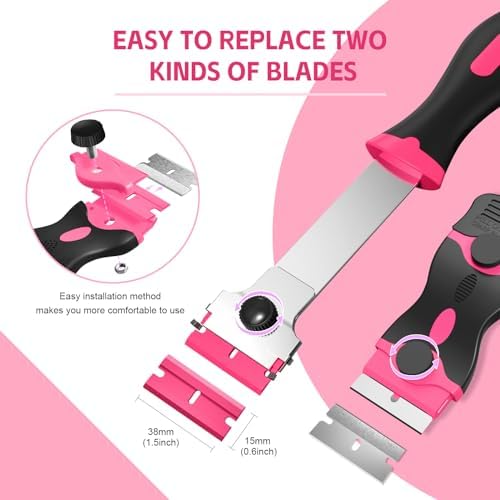 3 Pack Razor Blade Scraper Set with 60 Blades Pink
