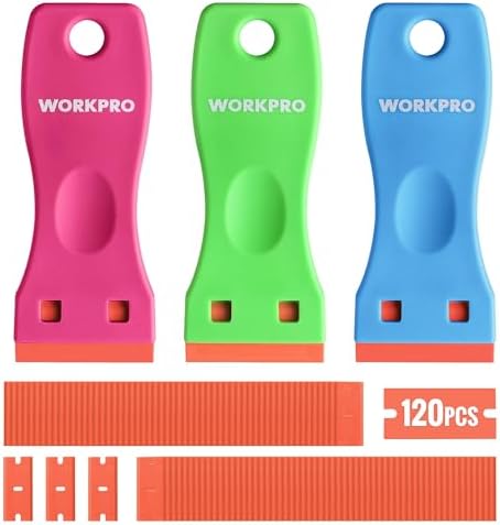 WORKPRO 3-Piece Plastic Razor Blade Scraper with 120 Blades