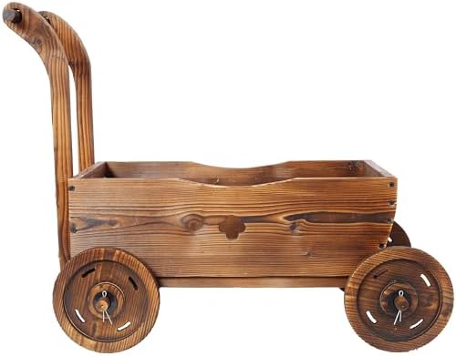 Wooden Garden Wagon with Wheels and Drain Hole