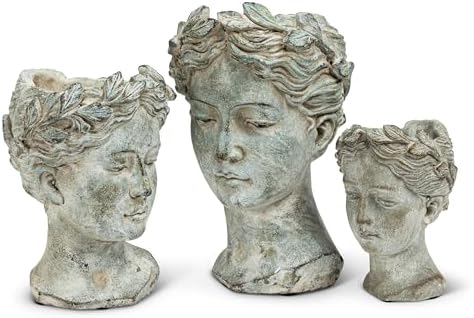 Abbott Collection Goddess Head Planter - Small Cement Planter for Flowers and Succulents Grey 35 Opening