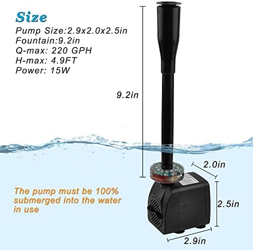DOMICA 15W Submersible Fountain Pump with LED Light Quiet Adjustable for Water Features Aquariums Ponds Hydroponics