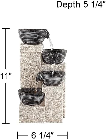 John Timberland Four Cup 11 Inch High Gray Faux Stone Water Fountain with LED Light