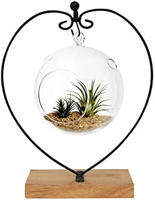 YY YEARCHY Iron Hanging Plant Stand with Heart and Rectangle Wood Base