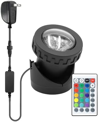 TENSUL Colored Pond Lights with Timer 1-Light IP68 Waterproof RGB Fountain Light for Outdoor Garden