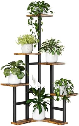 Corner Plant Stand Indoor 6 Tier Rustic Brown