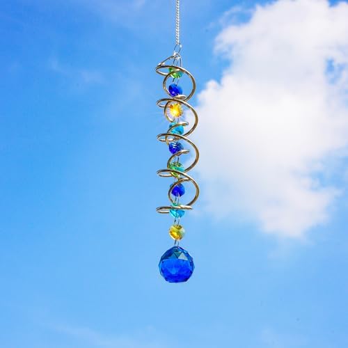 HD Gazing Ball Wind Spinner with Blue Crystal and Chain