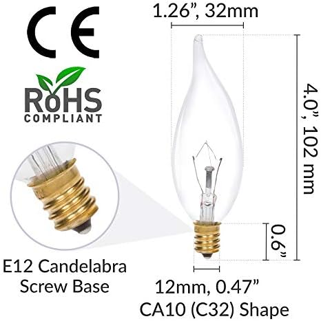 Simba Lighting Flame Tip Clear Candelabra Bulbs 25W 12 Pack
