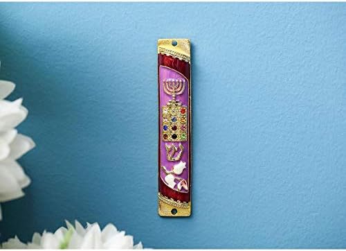 Matashi Hand Painted Mezuzah with Menorah and Breastplate