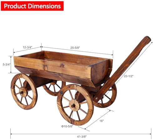 Lunanniu Wooden Wagon Planter Box with Wheels and Handle