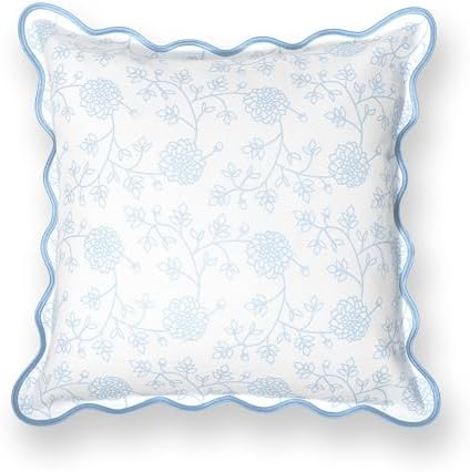 Hofdeco Premium Coastal Scalloped Throw Pillow Cover 20x20 Baby Blue Dahlia Floral