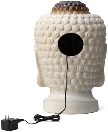 Glitzhome Buddha Head Ceramic Fountain with LED Light