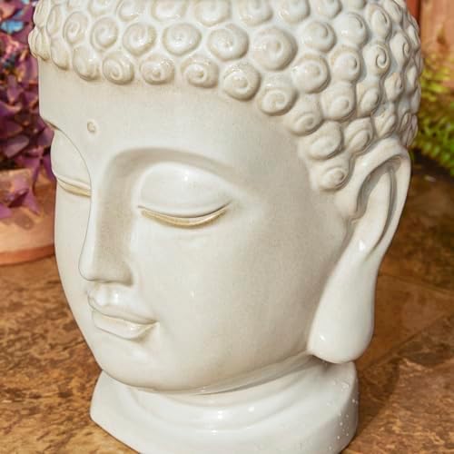 Glitzhome Buddha Head Ceramic Fountain with LED Light