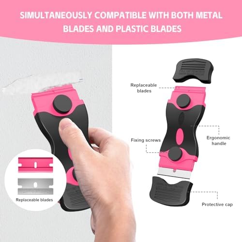 3 Pack Razor Blade Scraper Set with 60 Blades Pink