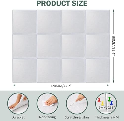 Felt Wall Tiles Bulletin Board with 40 Push Pins 12 Pack Large Office Cork Board Alternative