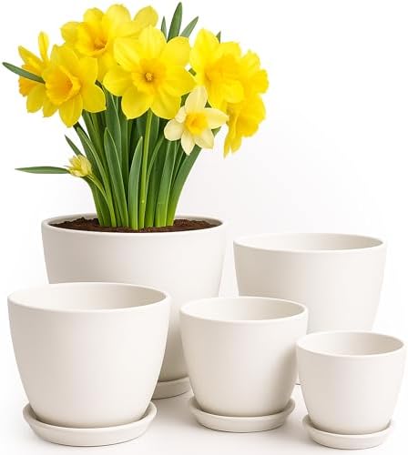 Utopia Home White Plastic Planters 5 Pack with Drainage