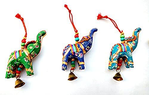 FIKIMOS Elephant Bell Hanging Decor Set of 6