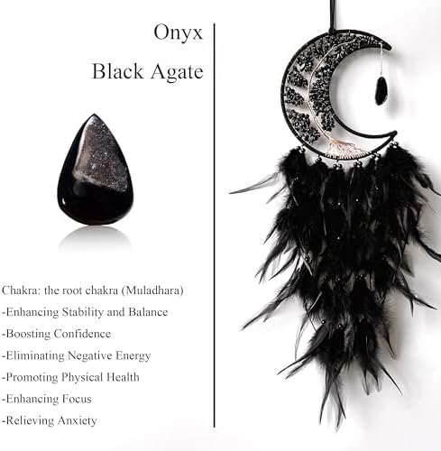 Moon Dream Catchers with Chakra Agate Stones Crystal Tree Wall Decor Black