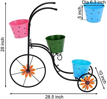 LEWISWAYNE Metal Tricycle Planter with 3 Pails