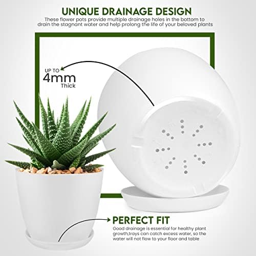 Utopia Home White Plastic Planters 5 Pack with Drainage