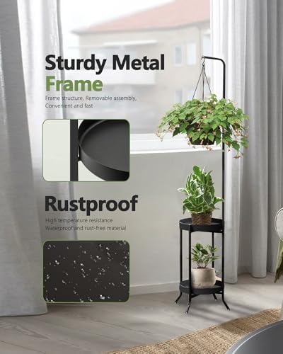 RINBOU 2 Tier Hanging Plant Stand 61 Tall Black