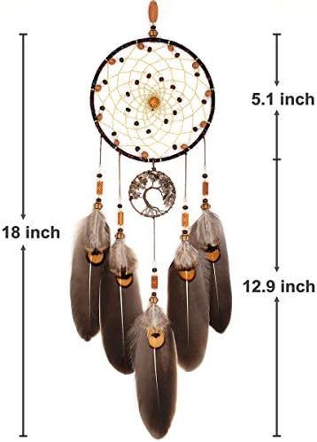 Urdeoms Tree of Life Crystal Dream Catcher for Boys Brown Boho Wall Decor