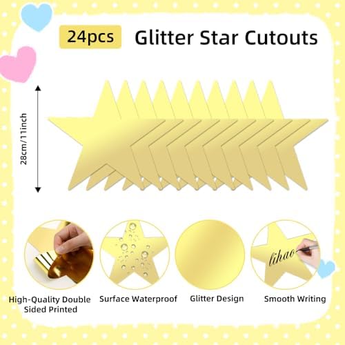 24 Pcs 11 Inch Gold Star Cutouts for Bulletin Board Wall Decorations