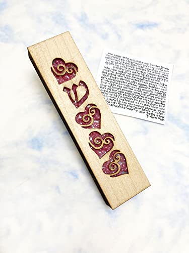 Maple Wood and Pink Fused Glass Mezuzah