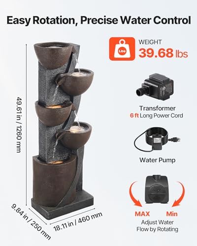 VEVOR 4961 in Tall Waterfall Fountain with LED Light and Pump