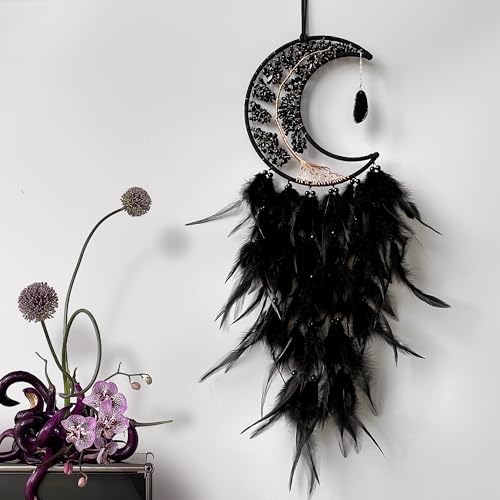 Moon Dream Catchers with Chakra Agate Stones Crystal Tree Wall Decor Black