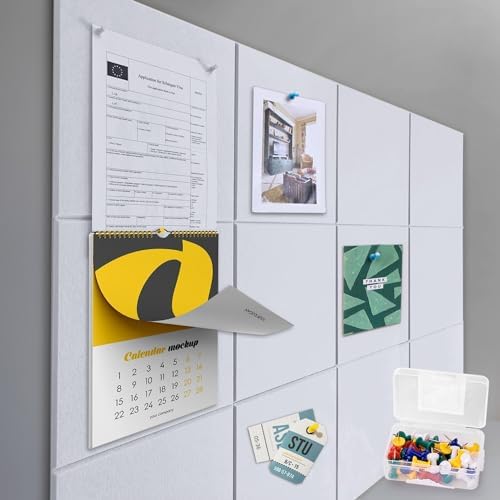 Felt Wall Tiles Bulletin Board with 40 Push Pins 12 Pack Large Office Cork Board Alternative
