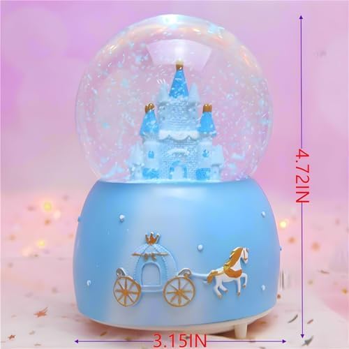 Blue Castle Music Snow Globe with LED Lights
