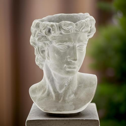 Greek Statue Head Cement Planter - 9 Inch Unique Decorative Plant Pot