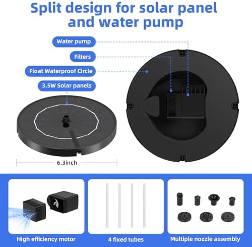 Solar Fountain for Bird Bath with 6 Nozzles and 4 Holders