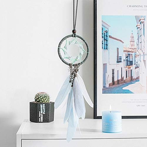Dremisland Dream Catcher Car Rear View Mirror Pendant Charm with Pearl Ornament Blue Grey
