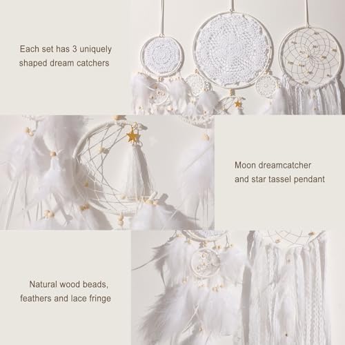 5 Pack Boho Dream Catcher Wall Hangings - White Handmade Decor for Bedroom and Home