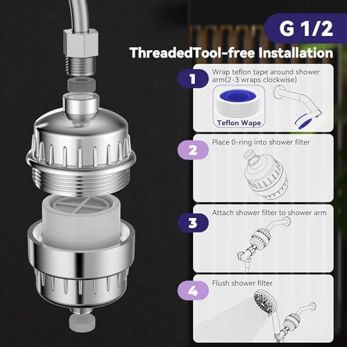 20 Stage Shower Filter with 2 Cartridges - Silver and Black