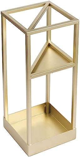 MyGift 20 Inch Tall Modern Brass Tone Metal Geometric Freestanding Entryway Umbrella Holder with Shelf and Drip Tray
