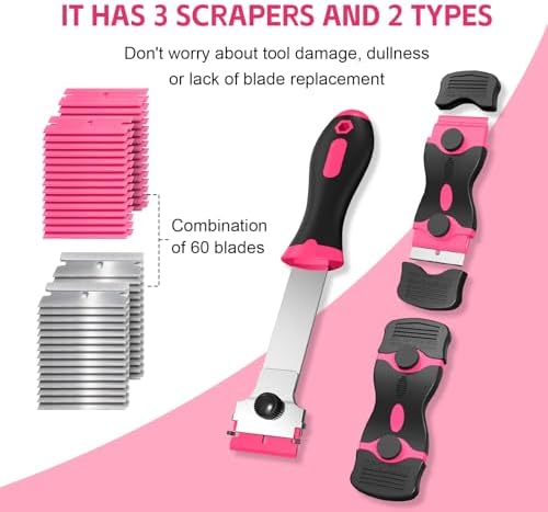 3 Pack Razor Blade Scraper Set with 60 Blades Pink