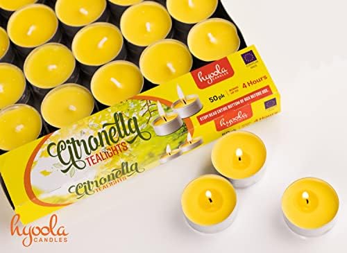 Hyoola Tealight Citronella Candles 4 Hour Burn 50 Pack DEET Free