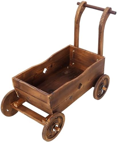 Wooden Garden Wagon with Wheels and Drain Hole