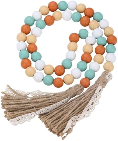 Fall Wood Bead Garland with Tassel Decor