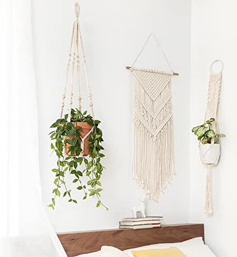 Mkono Macrame Plant Hanger Indoor 35 Inch Ivory Set of 1