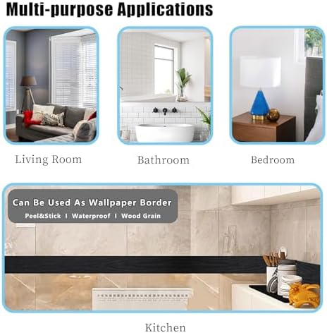 10M Black Wood Grain PVC Waterproof Wall Border Decor