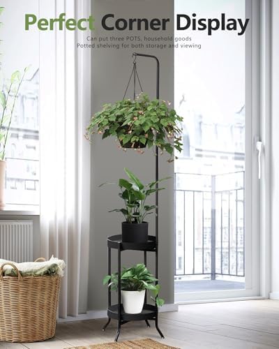 RINBOU 2 Tier Hanging Plant Stand 61 Tall Black
