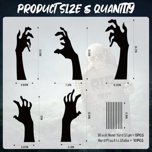 5 Halloween Black Hand Yard Signs with Stakes