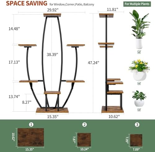 JUSTOGO Indoor Plant Stand with Grow Lights - 7 Tiered Corner Shelf for Home Decor